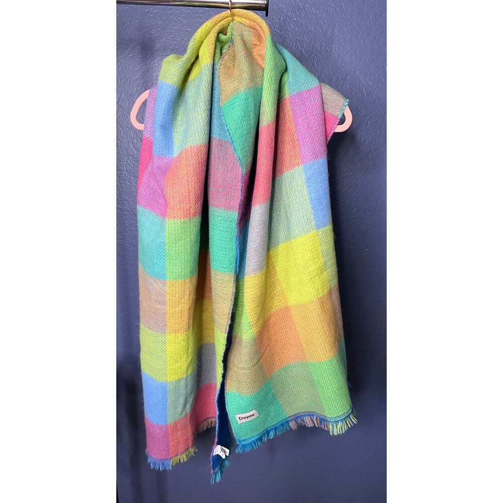 Crayola x Kohl’s Plaid Blanket Scarf Multicolor Fringe Oversized Wrap 74x24 NWOT - Picture 2 of 5